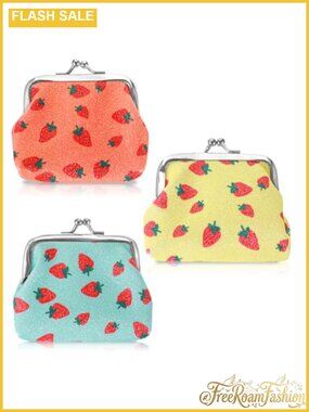 Kiss Lock Coin Purses Set Strawberry Print Mini Wallets